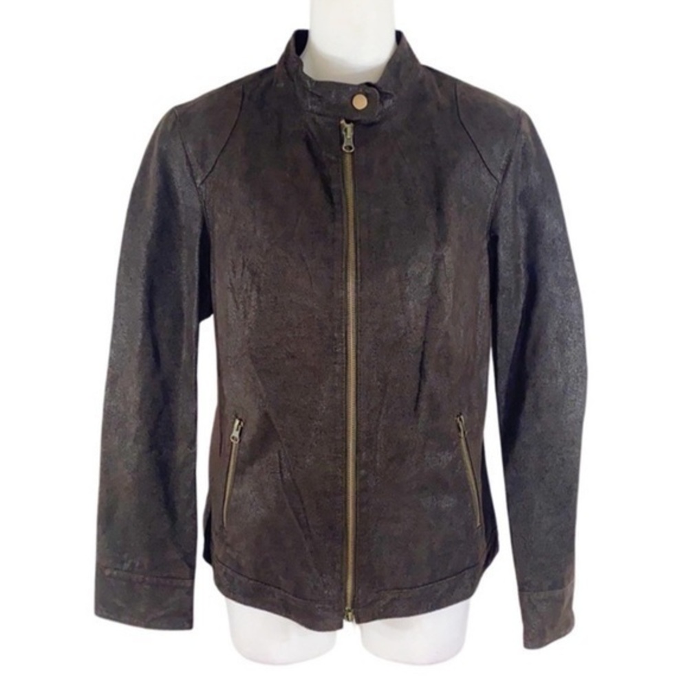 Avon/mark brown distressed leather moto jacket